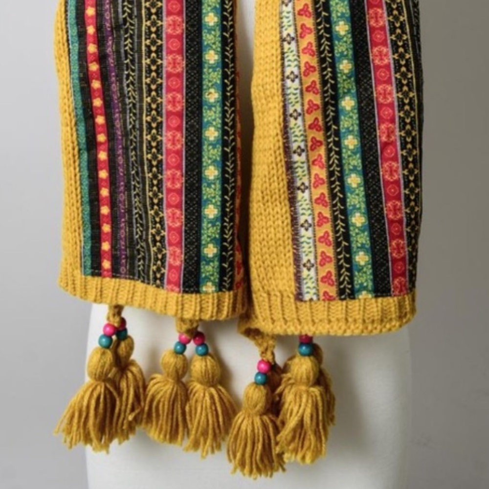 1 LEFT🌿Boho Mustard Tassel Braided Chunky Scarf - Picture 5 of 6